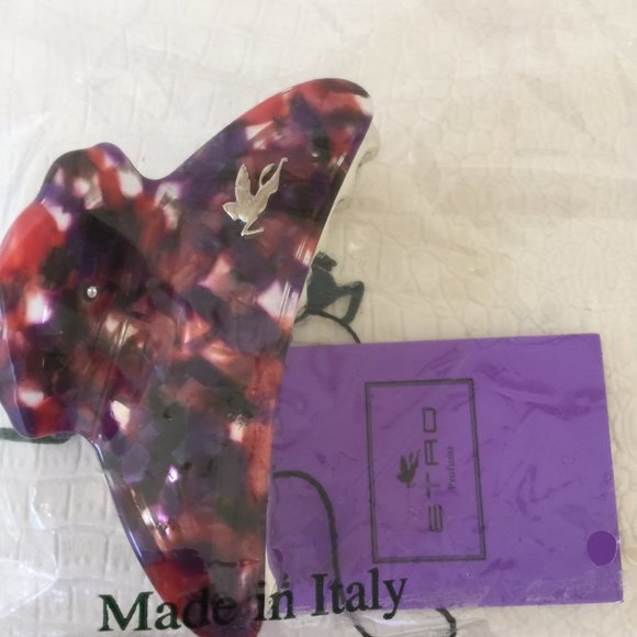 ETRO Milano Made in ITALY Acrylic Lrg Claw HAIR CLIP Gold Plated PEGASUS 4x2\